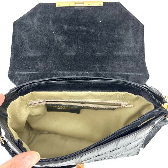 Persaman Black Leather Small Rectangle Crossbody Bag Flap - Picture 8 of 9